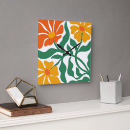 Relógio Quadrado Ilustração Floral