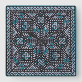 Relógio Quadrado Ilustração mosaica cinza preta e azul Matisse