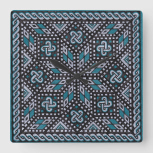 Relógio Quadrado Ilustração mosaica cinza preta e azul Matisse