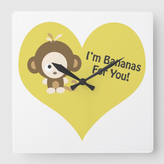 Relógio Quadrado Im Bananas for You Monkey (Frente)