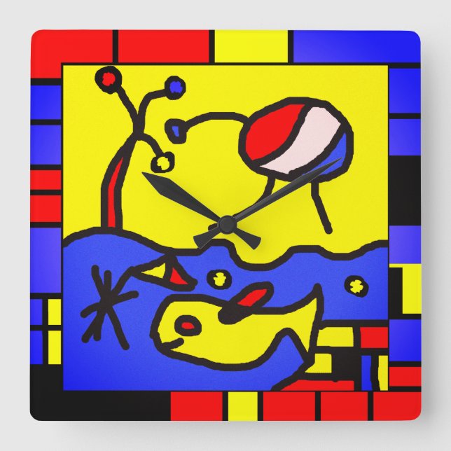 Relógio Quadrado Imagem com peixes da arte moderna (Frente)