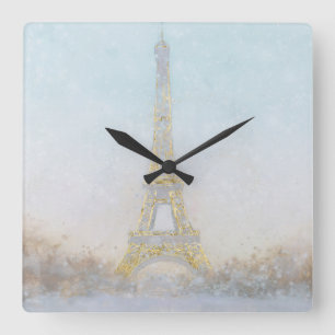 Relógio Quadrado Imagem da aguarela   de Eiffel Towe