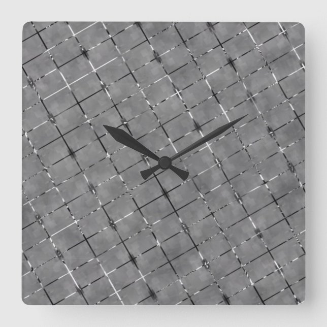 Relógio Quadrado Imagem da cinza dividida em retângulos, fio brilha (Frente)