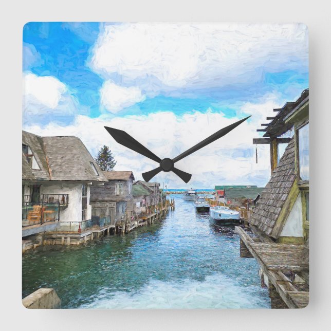 Relógio Quadrado Imagem de Michigan Fish Town (Frente)