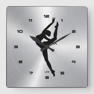 Relógio Quadrado Imagem de prata metálica com silhueta de dançarino