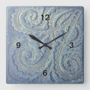 Relógio Quadrado Imagem do azulejo Blue Fern minimalista ao quadrad