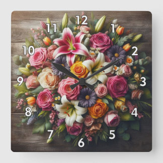 Relógio Quadrado Imagem Floral Bela e Redonda em Planadores de Made