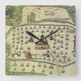 Relógio Quadrado Império Asteca de Montezuma, mapa mundial antigo, 