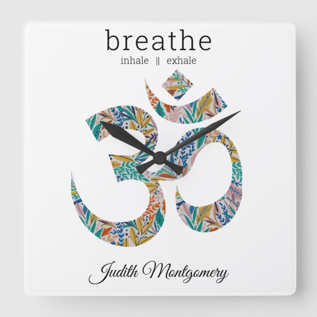 Relógio Quadrado Impressão botânico, Símbolo Om, 10,75 (Frente)