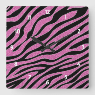 Relógio Quadrado Impressão cor-de-rosa brilhado da zebra