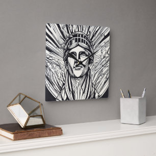 Relógio Quadrado Impressão de Arte de Linha Moderna da Estátua da L