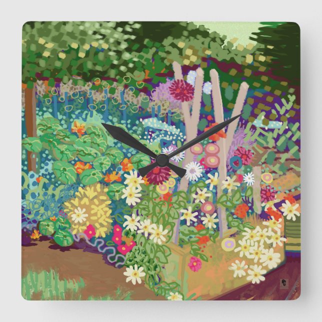 Relógio Quadrado Impressão de arte digital do Jardim Flor (Frente)