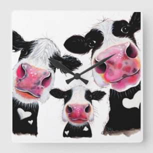 Relógio Quadrado Impressão de CoW, ANiMaL PRiNT ' THe NoSeY CoWS '