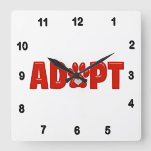 Relógio Quadrado Impressão de Pata Animal de ADOPT Vermelho brilha