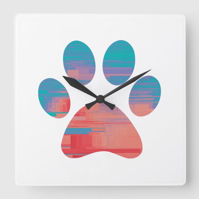 Relógio Quadrado Impressão de Paw (Frente)