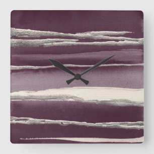 Relógio Quadrado Impressão do abstrato do roxo do rosa da prata