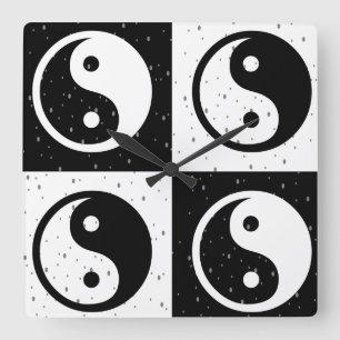 Relógio Quadrado Impressão do bloco Zen Yin-yang, branco preto, mar