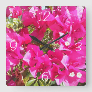 Relógio Quadrado Impressão Wall Clocks de Bougainvillea cor-de-ros