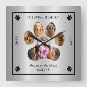 Relógio Quadrado In Loving Memory Photo Pet Memorial -  Silver Tone
