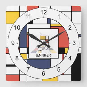 Relógio Quadrado Incrível Neoplasticismo Monograma de Arte. Letra 