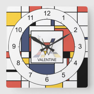 Relógio Quadrado Incrível Neoplasticismo Monograma de Arte. Letra 