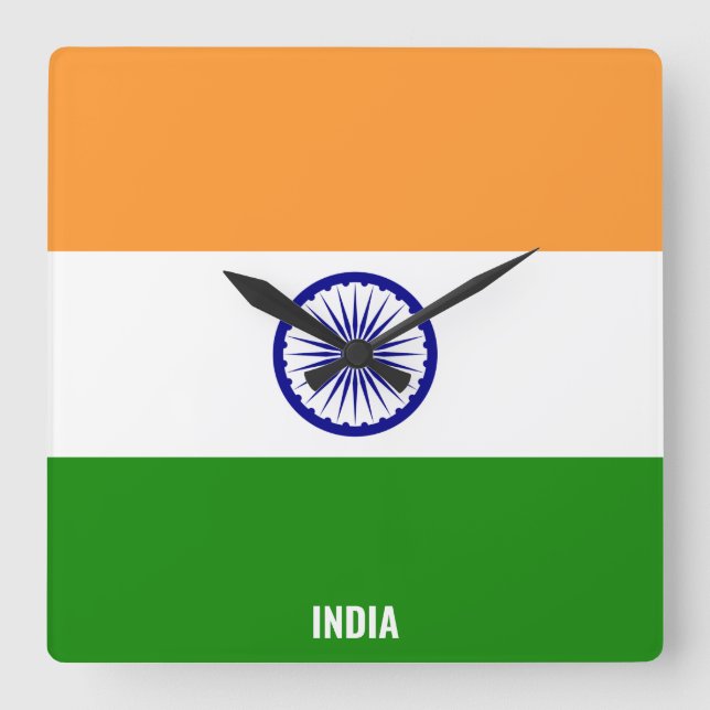 Relógio Quadrado India Flag Dazzling Patriotic Square (Frente)