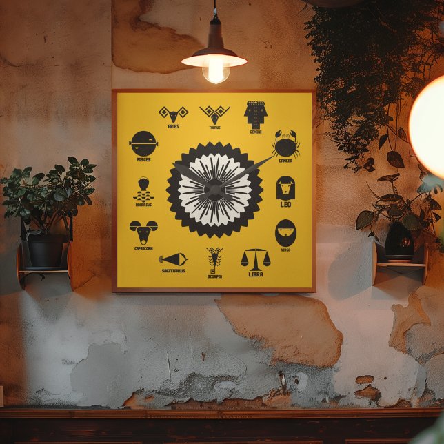 Relógio Quadrado Indian Zodiac Geometric - 12 Vedic Signs (Your Signs. Your Story. Your Wall.)
