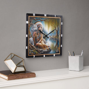 Relógio Quadrado Indígena Harmonia: Embraço de Firelight