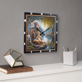 Relógio Quadrado Indígena Harmonia: Embraço de Firelight