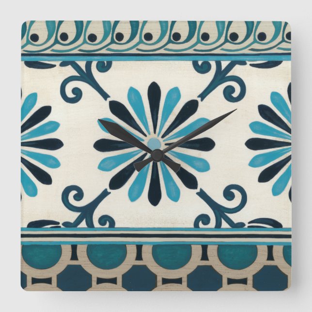 Relógio Quadrado Indigo Frieze II não embelezado (Frente)