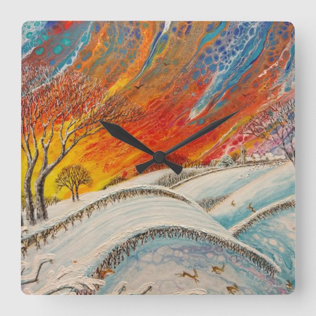 Relógio Quadrado Inglês Winters Day Natal (Frente)