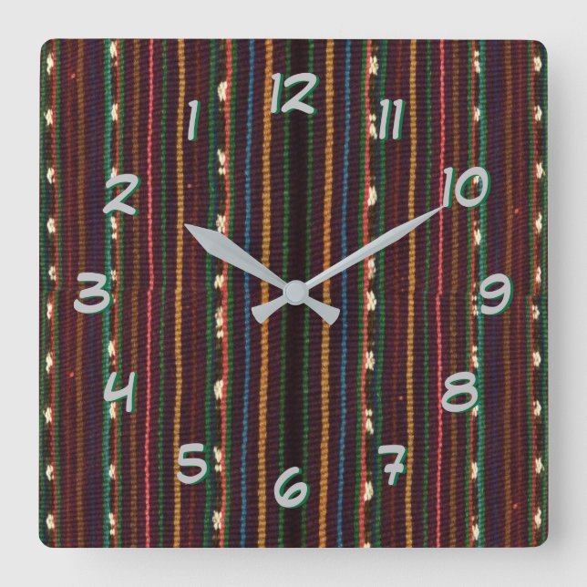 Relógio Quadrado Inka Weaving - Turn Back the Time Backwards Clock (Frente)