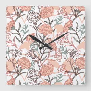 Relógio Quadrado Inspirado na Natureza Floral: Padrão de Flor de Cr