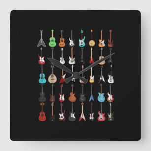 Relógio Quadrado Instrumento Musical de Violão Rock and Roll
