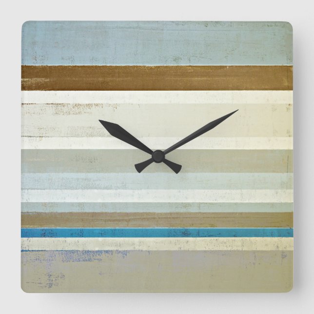 Relógio Quadrado "Invente" a arte abstracta azul e bege (Frente)