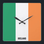 Relógio Quadrado Ireland Flag Dazzling Patriotic<br><div class="desc">Ireland Flag Dazzling Patriotic Square Wall Clock in the colors and the elements of the Ireland national flag covering the front of the clock. National flag colors are complemented with the text "Ireland" on the bottom. Text is fully customizable using "Customize it!" feature. Feel free to change it, remove it...</div>