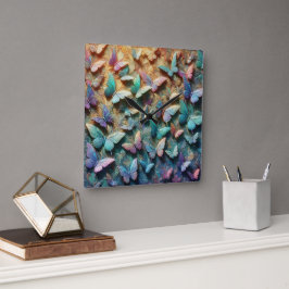 Relógio Quadrado Iridescent Butterfly Garden Mousepad