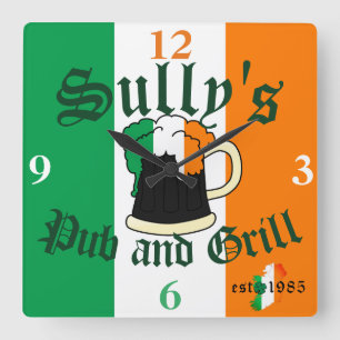 Relógio Quadrado Irish Ireland Beer Pint Clock e Grill Name Clock