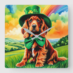 Relógio Quadrado Irish Setter Puppy - Dia de São Patrício