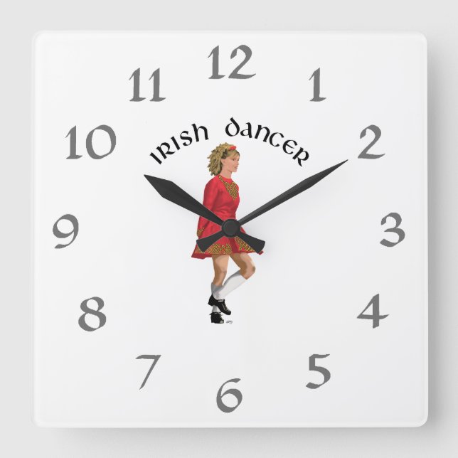 Relógio Quadrado Irlandês Dancer Blonde em Vermelho (Frente)