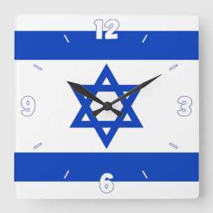 Relógio Quadrado Israel Flag Star of David Blue White Numbers
