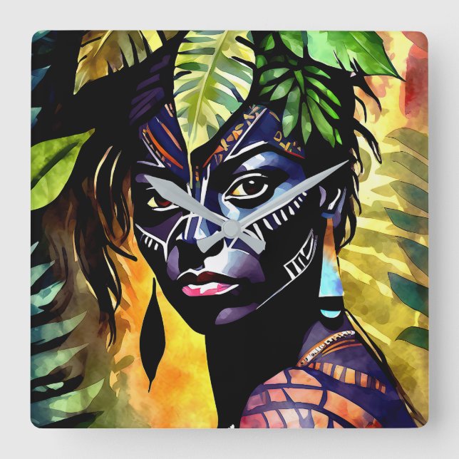 Relógio Quadrado “Itáyara” Samambaia Pintada - Mulheres na Amazônia (Frente)
