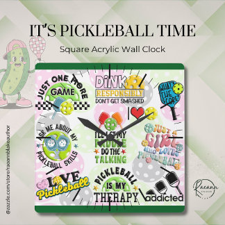 Relógio Quadrado It's Pickleball Time Square Wall Clock