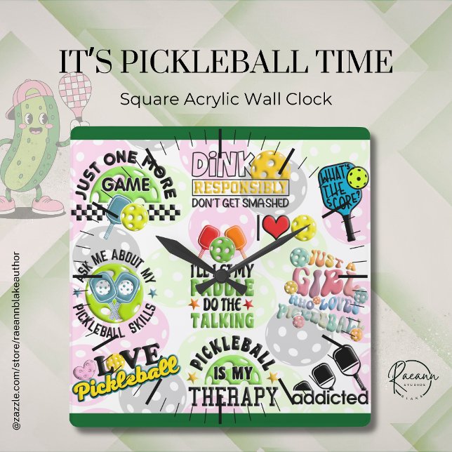 Relógio Quadrado It's Pickleball Time Square Wall Clock (Criador carregado)