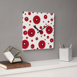 Relógio Quadrado Ivory Red Dots Funky Whimsical Circle Pattern 