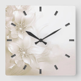 Relógio Quadrado Ivory White Flowers Wall Clock