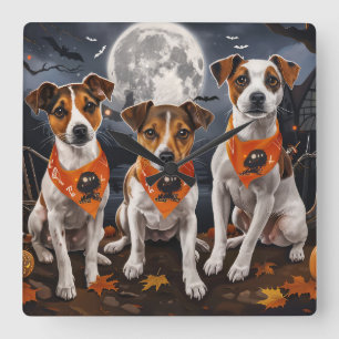 Relógio Quadrado Jack Russell Halloween Assustador
