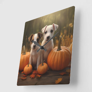 Relógio Quadrado Jack Russell Puppy Autumn Delight Pumpkin