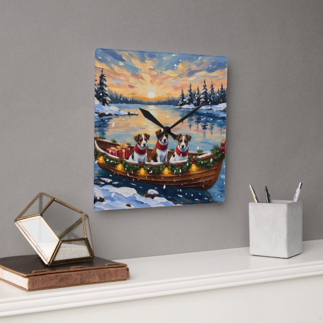 Relógio Quadrado Jack Russell Terrier Christmas Boat Holiday (Escritório)