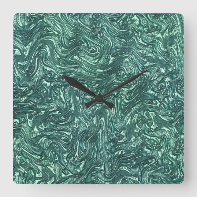 Relógio Quadrado Jade texturizada e tons cianos verdes (Frente)